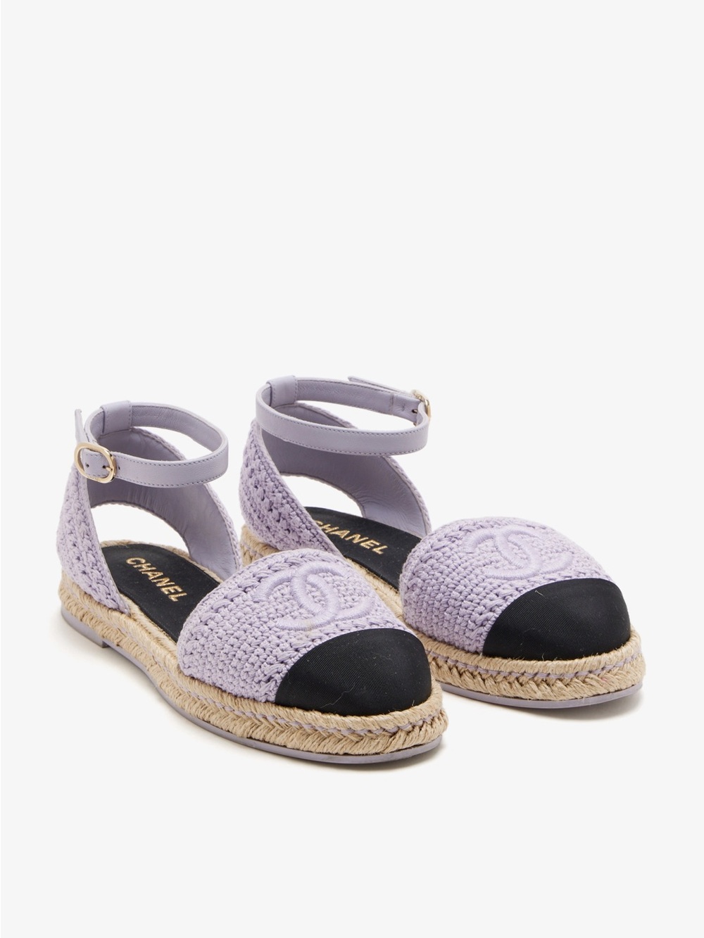 NEW CHANEL Lavender Crochet Espadrille Sandals